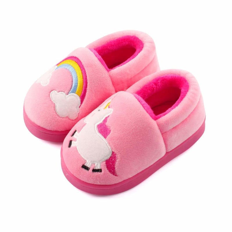 ESTAMICO Girls Plush Warm Slippers Cute Animal Kids Winter Indoor Outdoor House Shoes, Pink 7-8 Toddler - Image 1